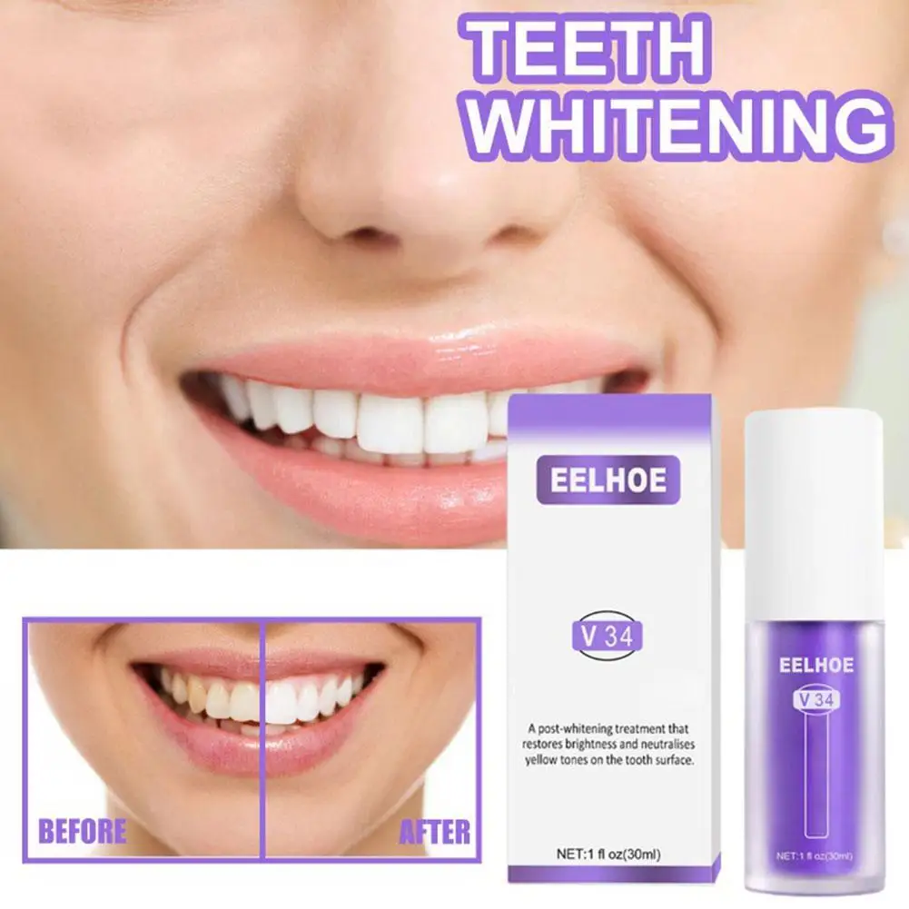 EELHOE V34 Toothpaste Repair Teeth Whitening Cleansing Stains Oral Cleaning Purple Orange Colour Corrector Toothpaste 2024 New