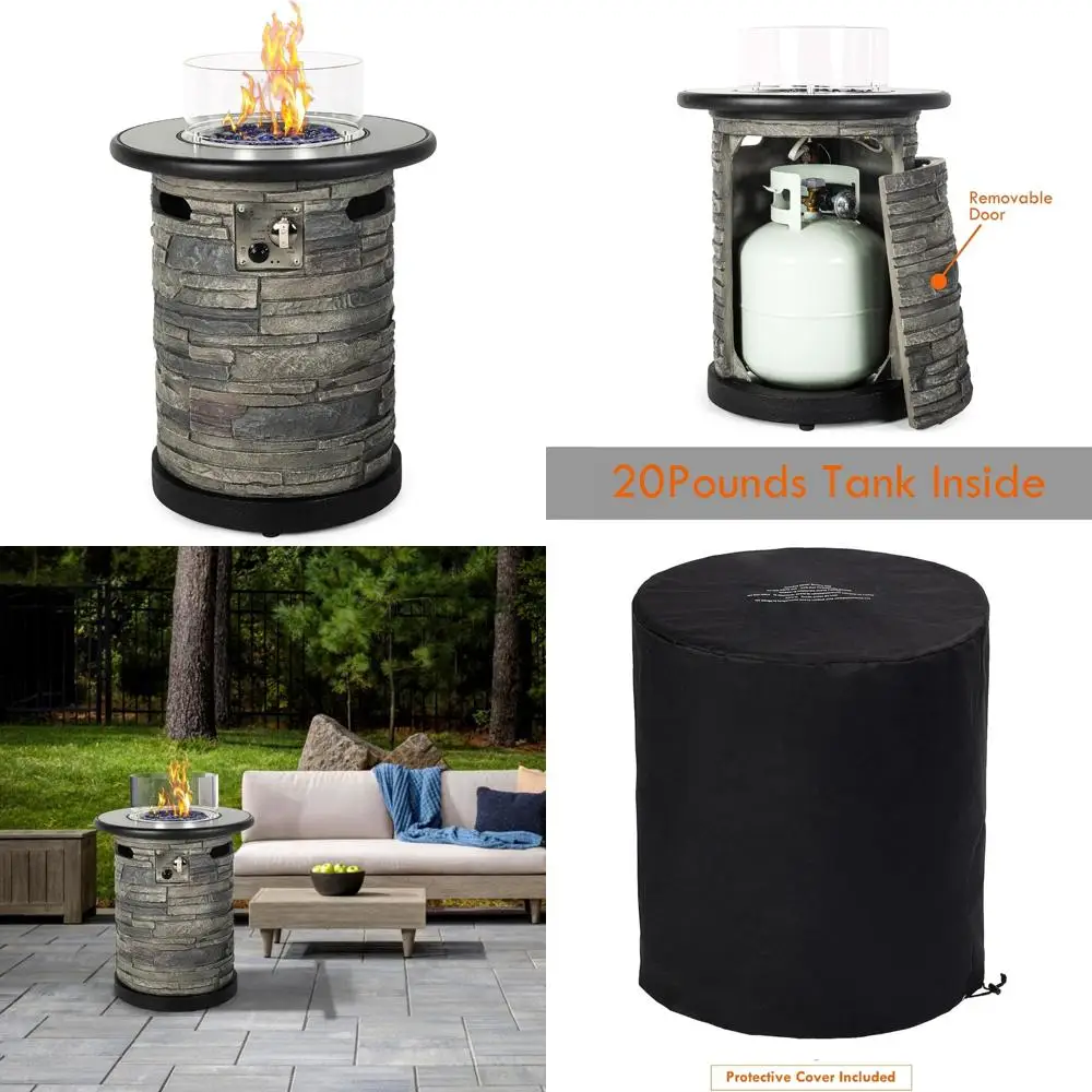 

Round Outdoor Propane Fire Pit Table with 22 Porcelain Tile Top and 40,000 BTU Auto-Ignition Fire Bowl Column for Patio and Back