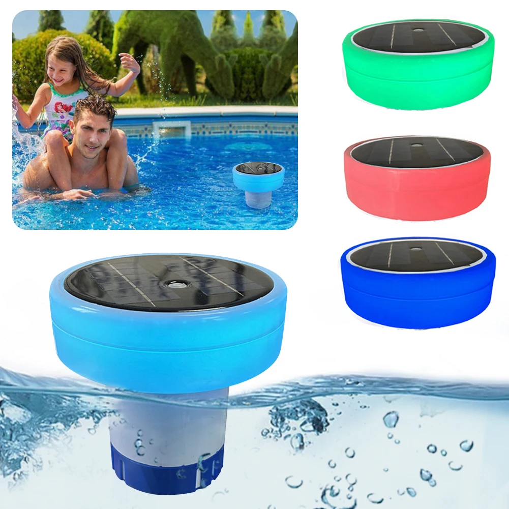 For Pool Spa Hot Tub Solar Powered Adjustable Pool Chlorine Dispenser with Colorful Lights Floating Pool Chlorine Dispenser