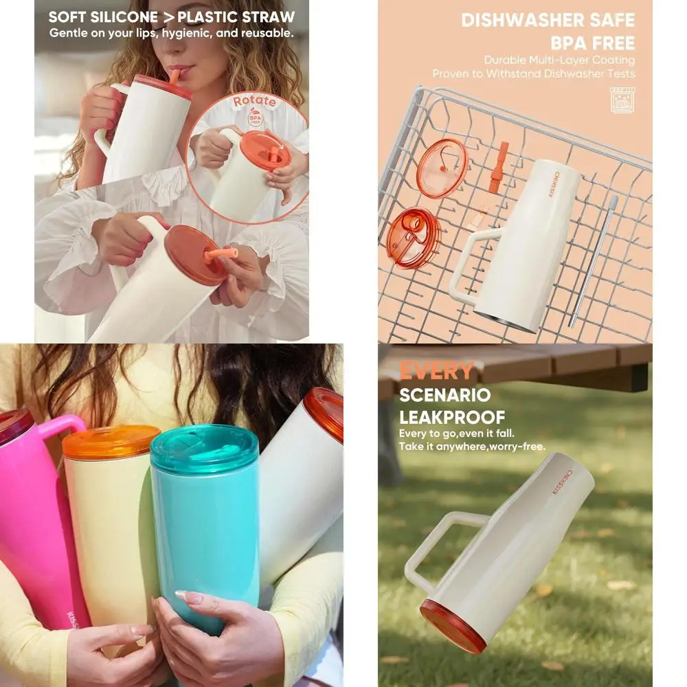 

40oz Insulated Tumbler with Handle, Leak-Proof Travel Cup, Ideal for Moms, Nurses, Teachers & Students, Velvety Cream Color