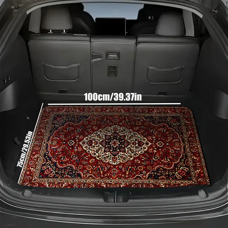 1pc Polyester Fiber Universal Vintage Car Trunk Mat for All Models, Featuring Red Retro Car Decor, a Versatile Carpet Decoration