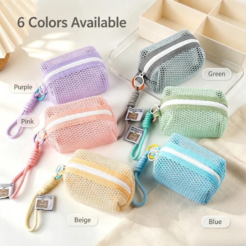 Square Mesh Cosmetic Storage Bag Mini Coin Purse With Zipper Portable Multi Purpose Sundries Organizer Travel Makeup Pouch Case