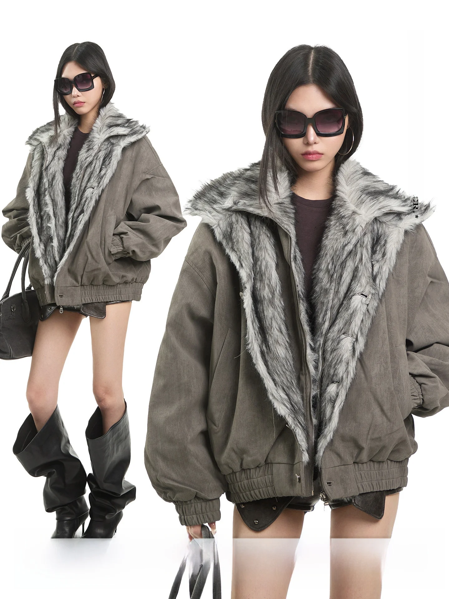 

UNCMHISEX ey een Hooded Parka Jaet Women's Winter Loose Warm Cotton Coat Thiened Long Sve Zipper Closure Color