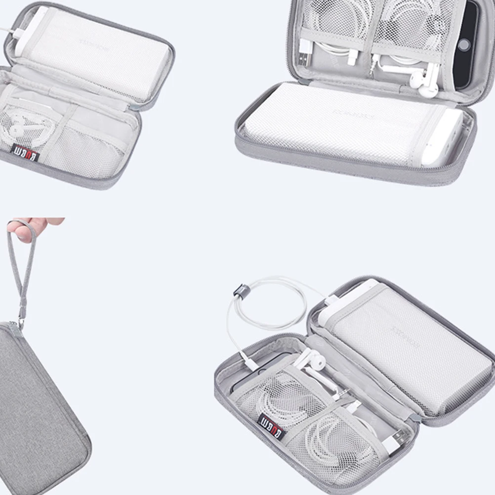 

Data Cable Storage Bag Water Resistant Shockproof Antistatic Zipper Hanging Ring Travel Organizer For Accessories (Gray)