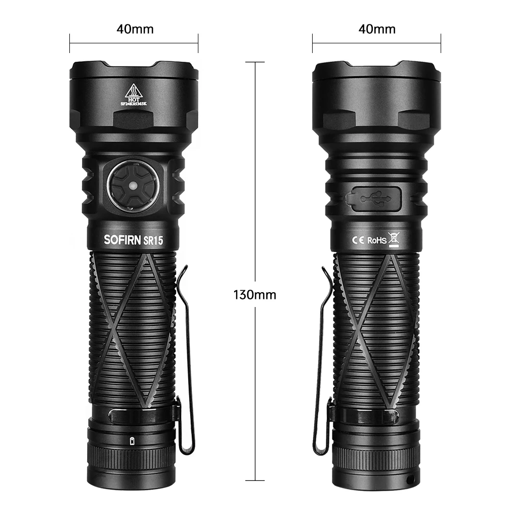 Sofirn SR15 Powerful Flashlight 4500lm Long Range 510m USB C Reverse Charge Torch IP68 Waterproof for Camping Fishing Exploring