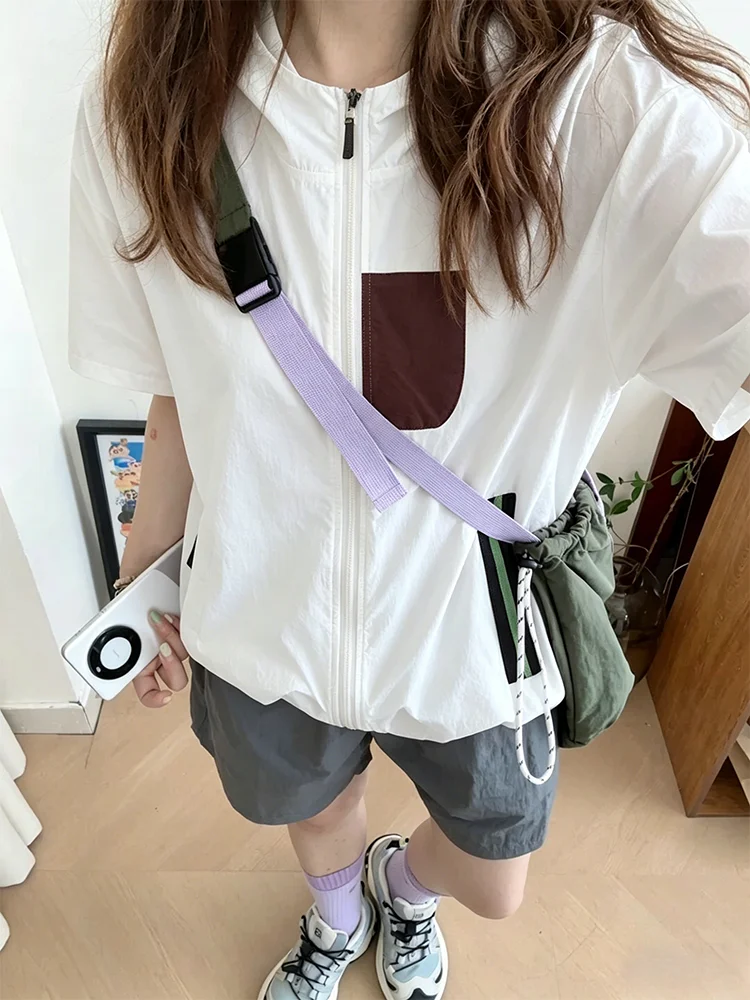 Ice Skin Cool Sensation Short Sleeve Zipper Hooded Lightweight Summer Quick Dry Men Women Cycling Fashion Sun Protection Oute...