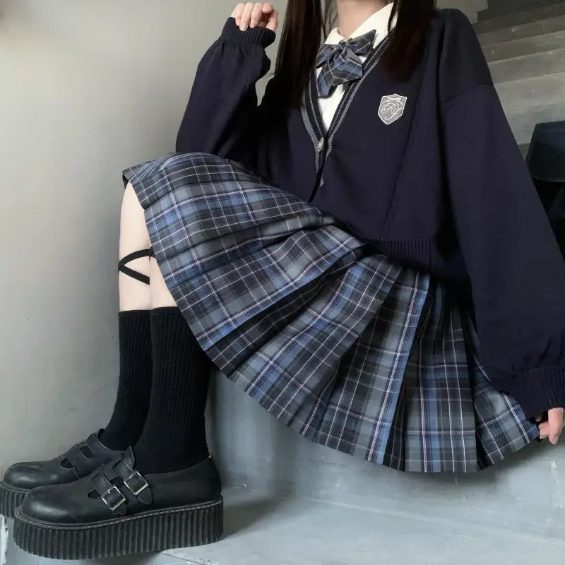 Cárdigan de punto estilo universitario japonés JK uniforme azul, suéter de manga larga bordado, uniforme escolar suelto coreano para estudiantes y niñas