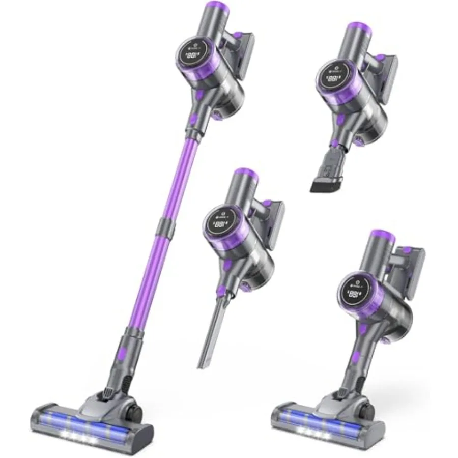 

Беспроводной пылесос 30 кПа для дома, вертикальный пылесос с LED-дисплеем, 2 роликовые щетки для защиты от наматывания волос и уборки твердых поверхностей