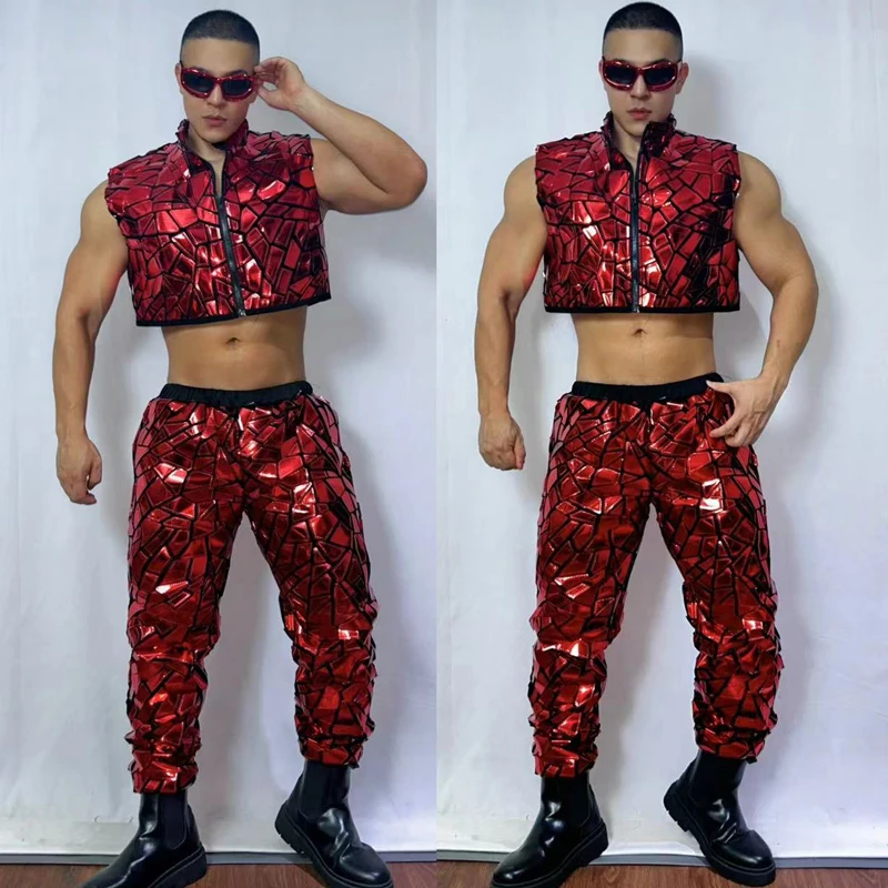 Muscle Man Bunte Spiegel Pole Dance Kleidung Männer Sexy Gogo Tänzerin Kostüme Bar Nachtclub Dj Ds Jazz Dance Outfit XS8534