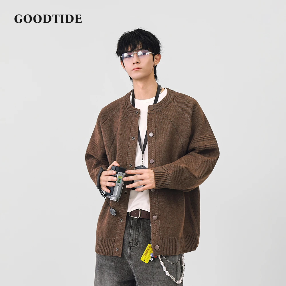 Fashion Men's Casual Crew Neck Cardigan 2025 Winter New Ribbed Knitted Jacket Button Front Soft Long Sleeve Outerwear Top