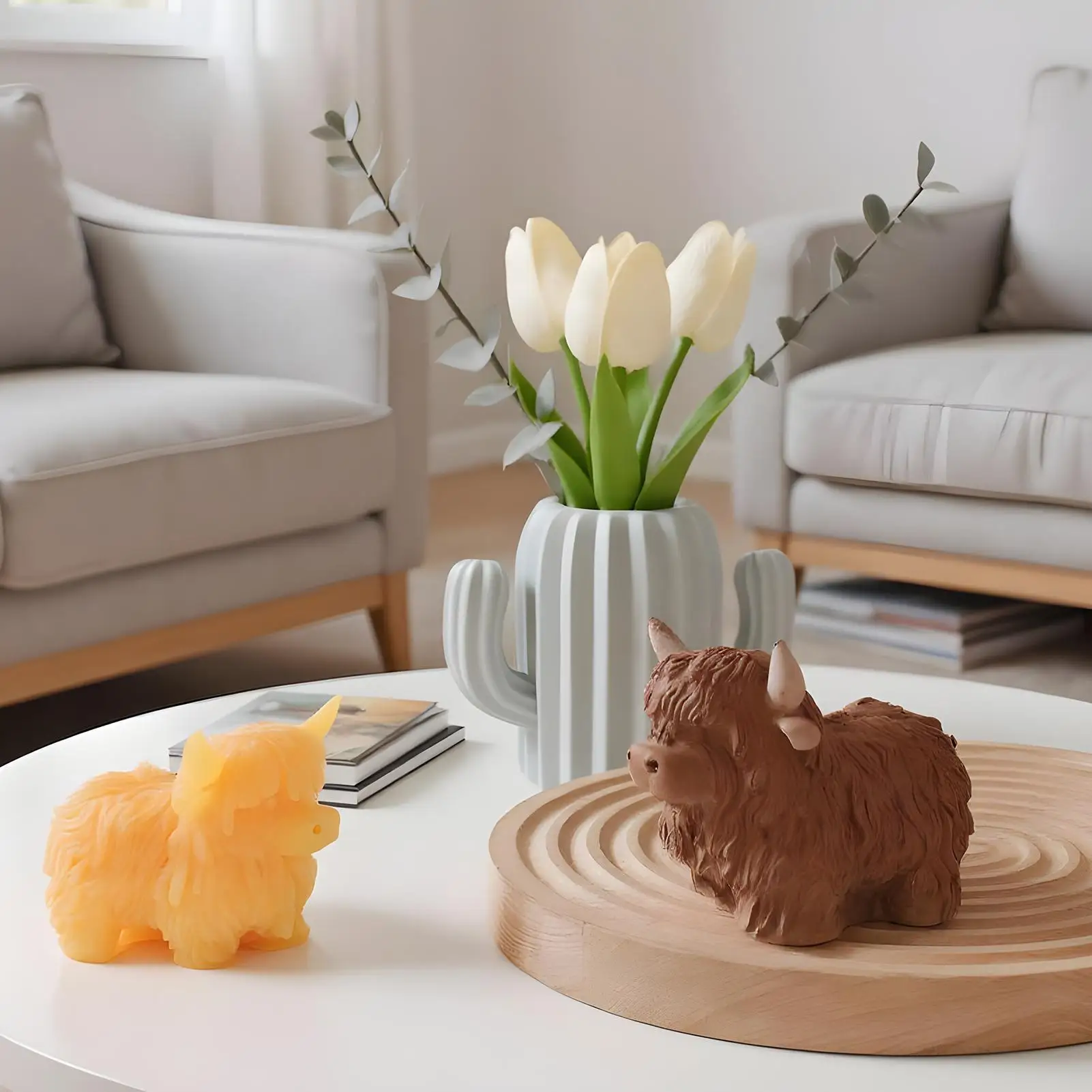 3D Highland Cow Silicone Mold Cute Calf Resin Mold Crafts Candle Mold Food-Grade Mould for Figurines Desktop Home Decoration