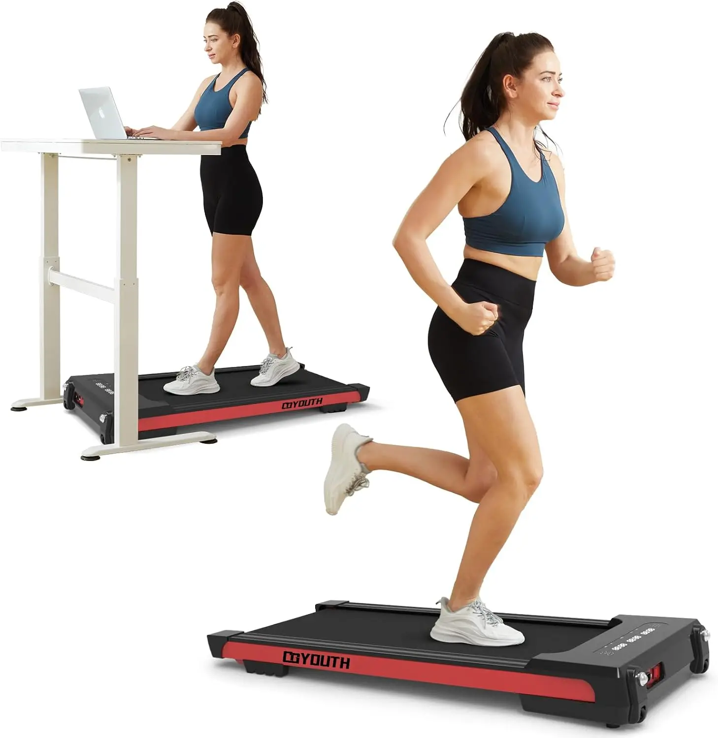 Under Desk Electric Treadmill, 2 in 1 Motorized Walking Jogging Machine with Wireless Speaker, Remote Control, LED Display - Exercise Equipment for Home Office Use