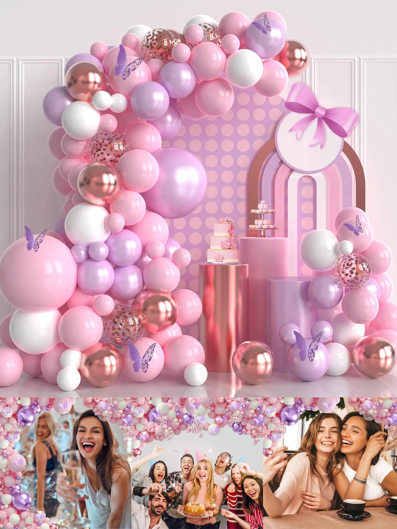 148-teiliges Latex-Ballon-Set in Rosa, Weiß, Roségold, geeignet für Geburtstagsfeiern, Hochzeiten, Valentinstag-Party-Dekoration