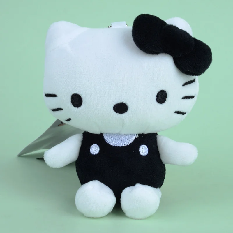 15cm Sanrio Anime czarny biały Hello Kitty 50. rocznica pluszowa zabawka śliczny pluszowy wisiorek plecak dla dzieci akcesoria dla przyjaciół