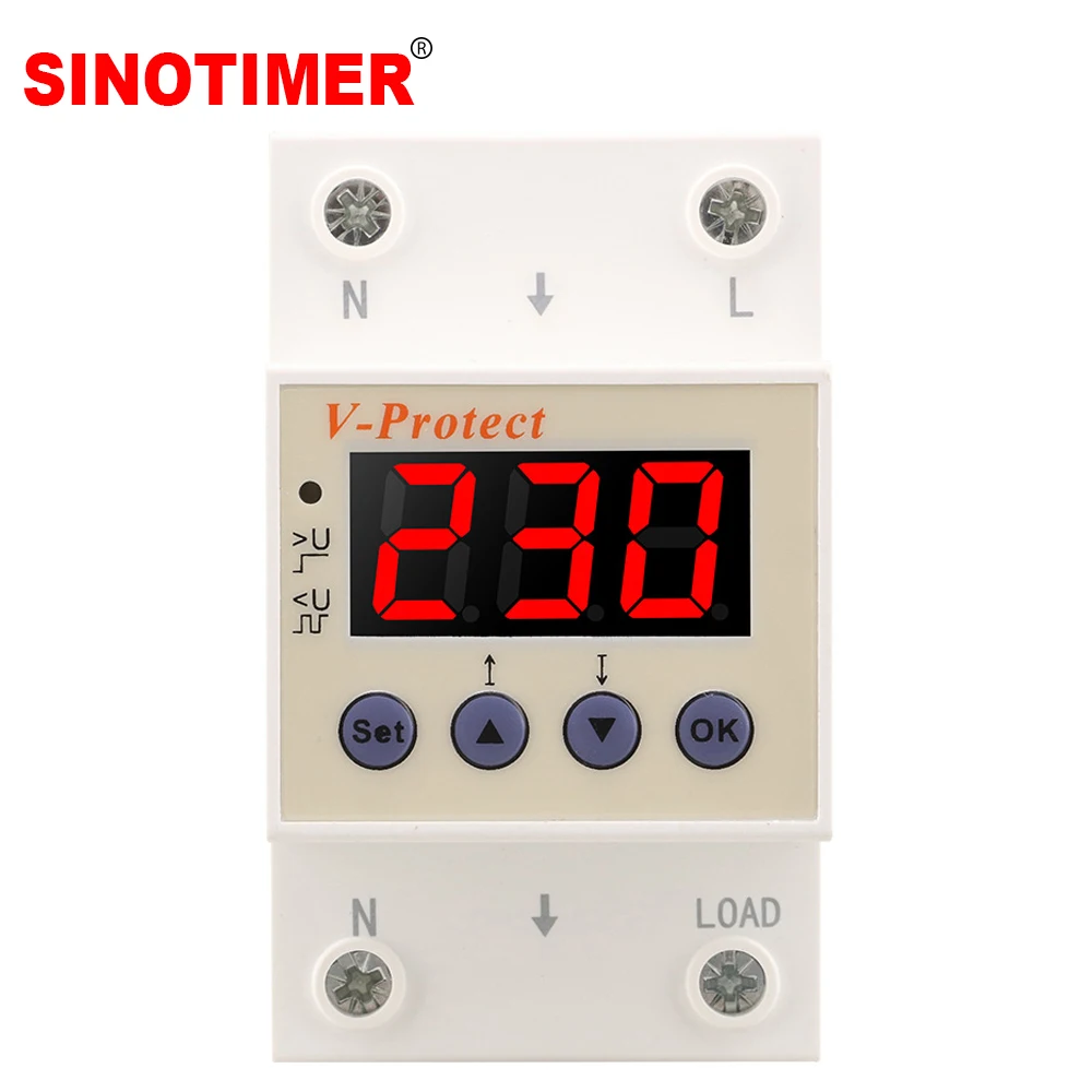40A 63A 220V Din Rail Adjustable Over Under Voltage Protector Relay Overvoltage Protection Device Circuit Breakers Large Width