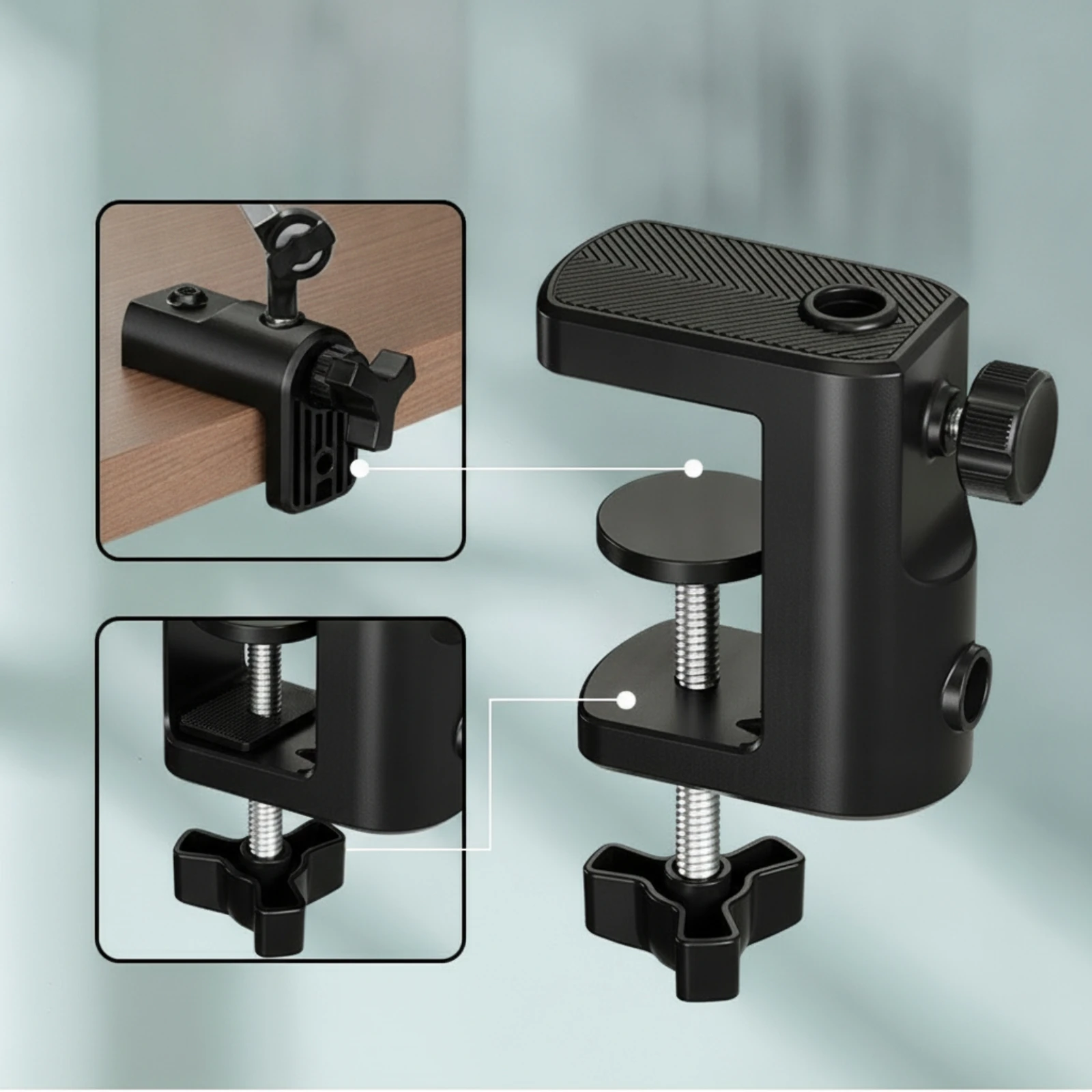 Desktop Clamp Bracket Compact Bracket Base with Clamp Tooltool-Less Adjustable for Streamers, Desk, Shelf