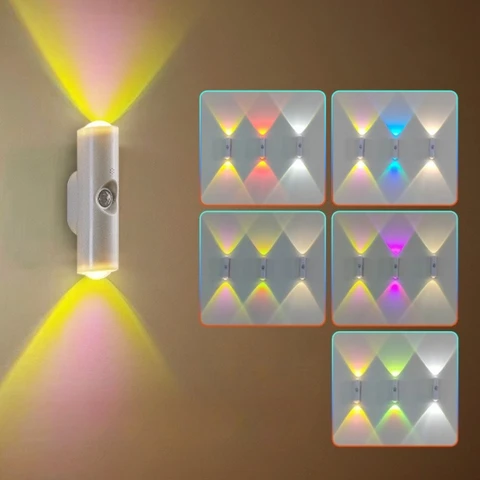 USB Rechargeable RGB Sunset LED Night Light Double Head Motion Sensor…