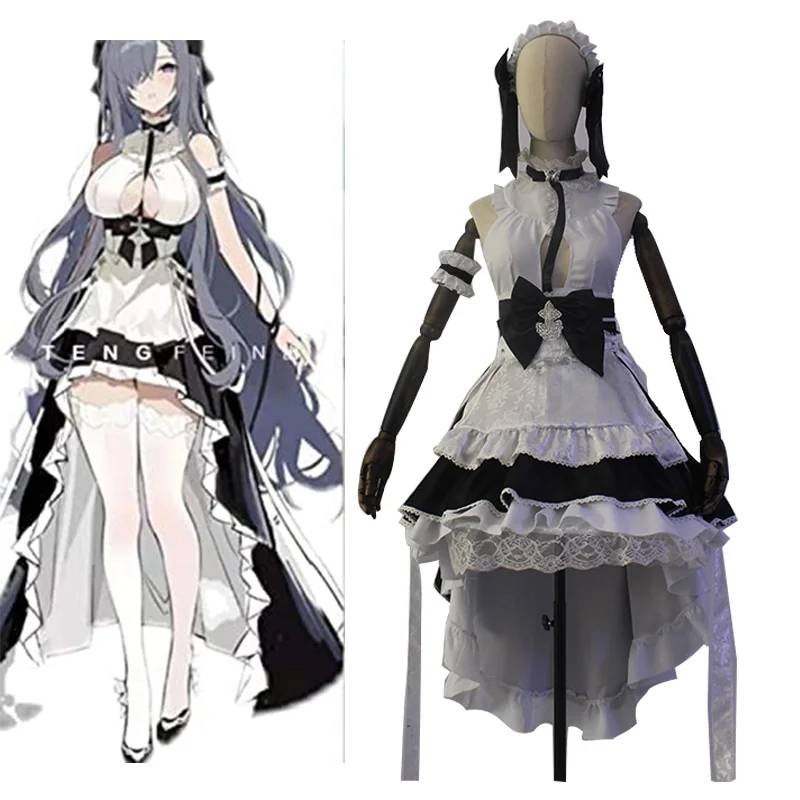 Anime Azur Lane KMS August Von Parseval Maid Dress Uniform Cosplay Costume Halloween Party Outfit Customization