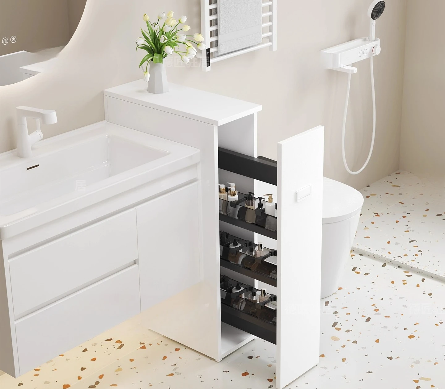 Honeycomb aluminum bathroom wet and dry separation half wall partition cabinet pull-out bathroom crevice storage cabinet side