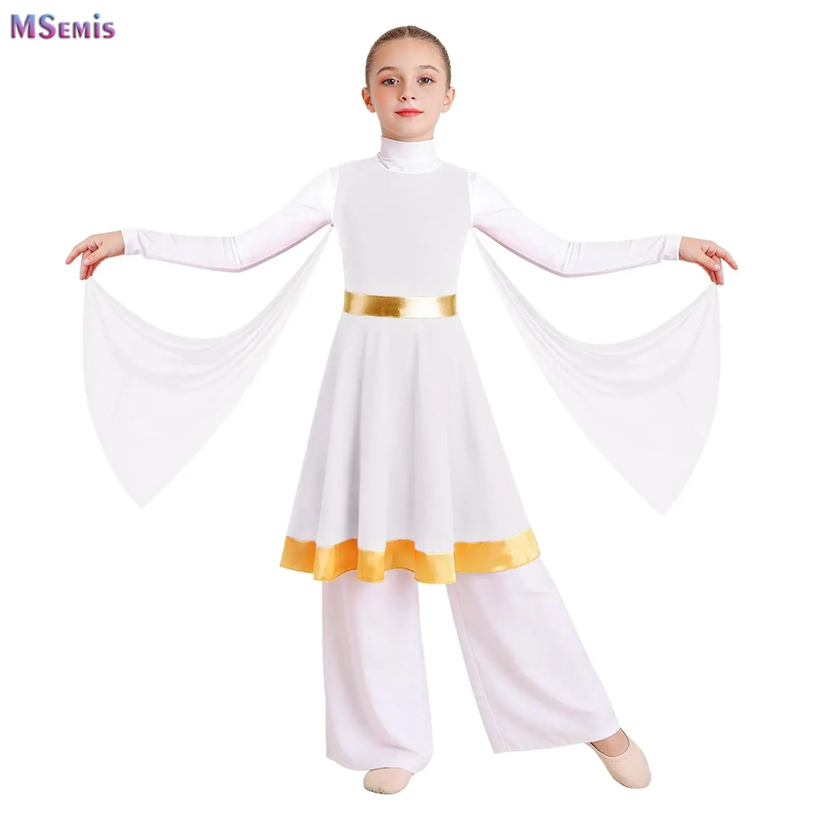 

Girls Sleeveless Loose Fit Liturgical Praise Tunic Modern Dance Dress for Girls Worship Liturgical Metallic Costume Dance Dress