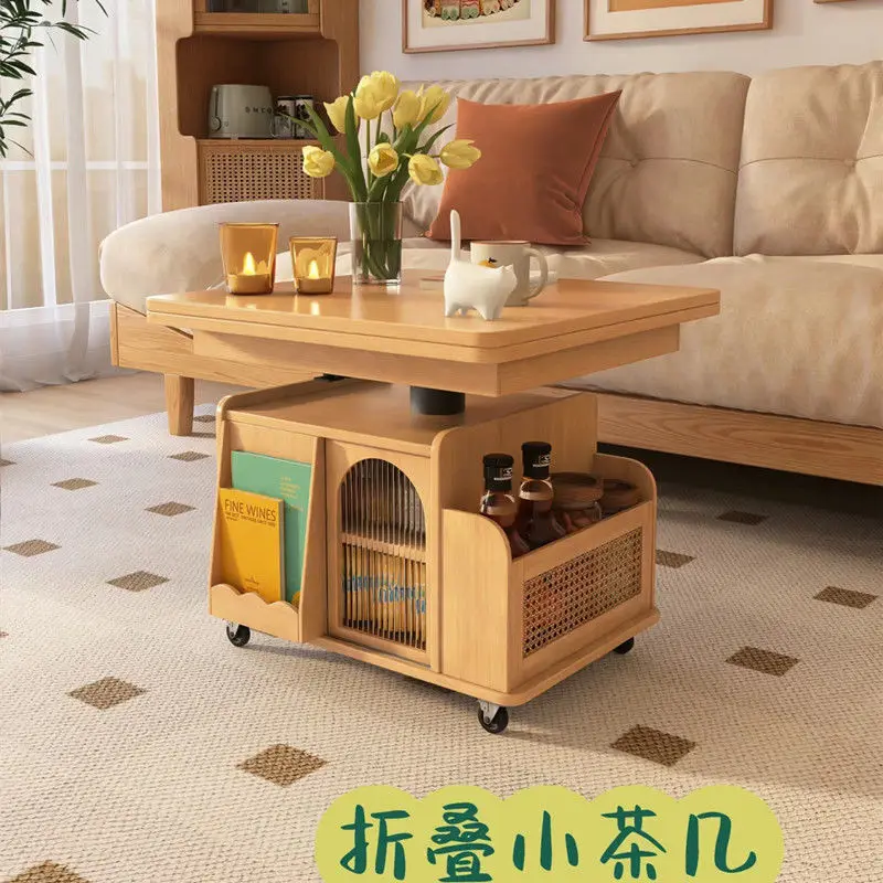 Solid wood explosion Lifting coffee table Mobile cart Tea table Folding dining table
