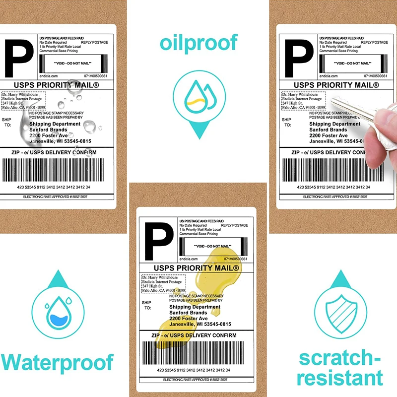 4X6 بوصة ملصقات حرارية ورقة 100/500 ورقة لاصقة ملصق شحن حراري لطباعة ملصقات الباركود بشعار DHL UPS Express