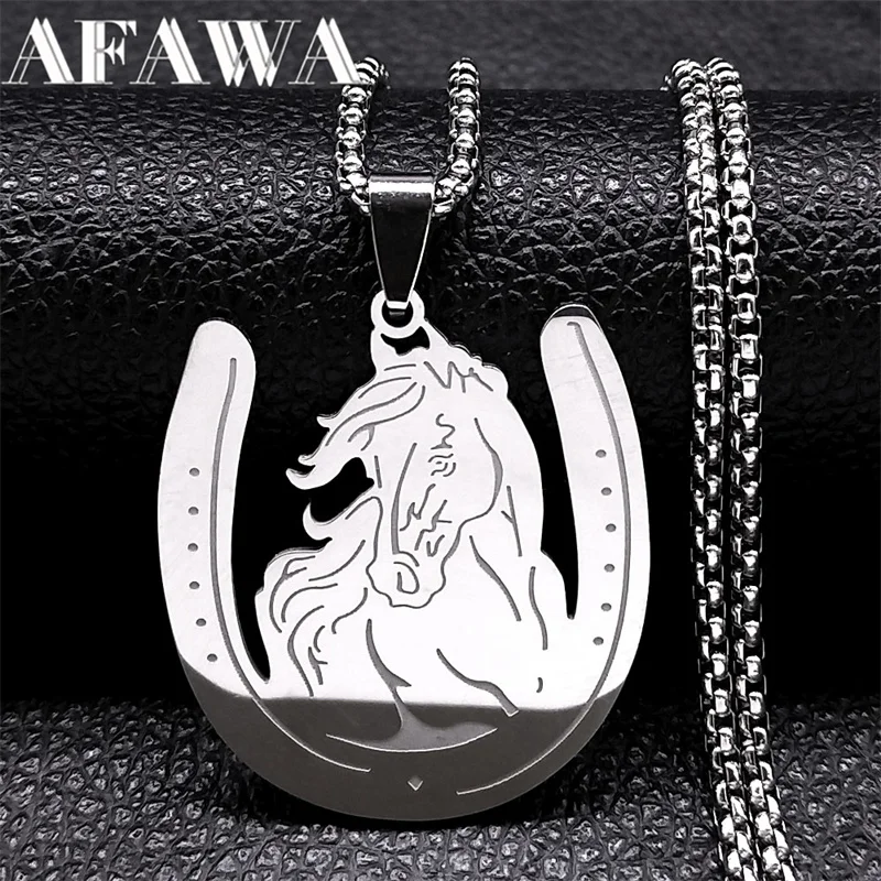

Lucky Horseshoe Horse Shoe Necklace for Women/Men Stainless Steel Animal Chain Necklaces Accessories Jewelry colgantes N6328S02