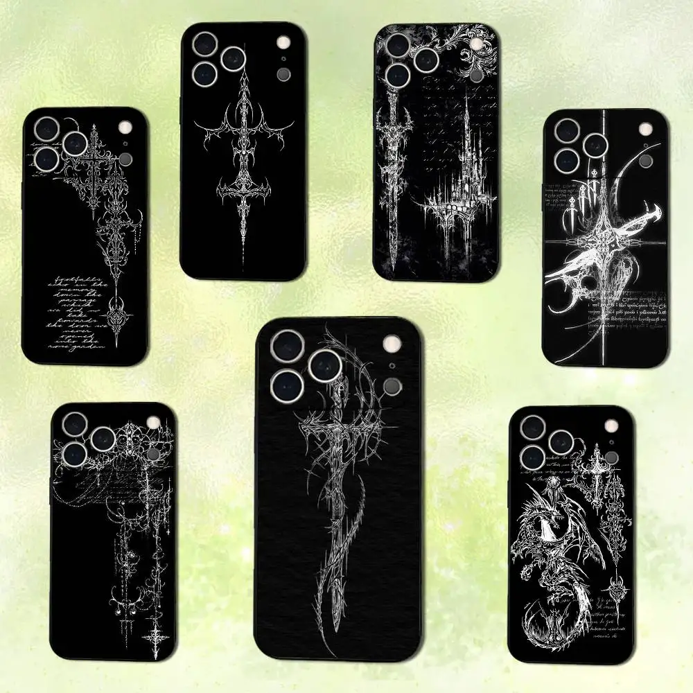 

Gothic art Cyber Sigil Cross Phone Case For iPhone 14,13,17,12,11,16,15,Plus,Pro Max,XS,X,XR,SE,Mini,Soft Silicone Black Cover
