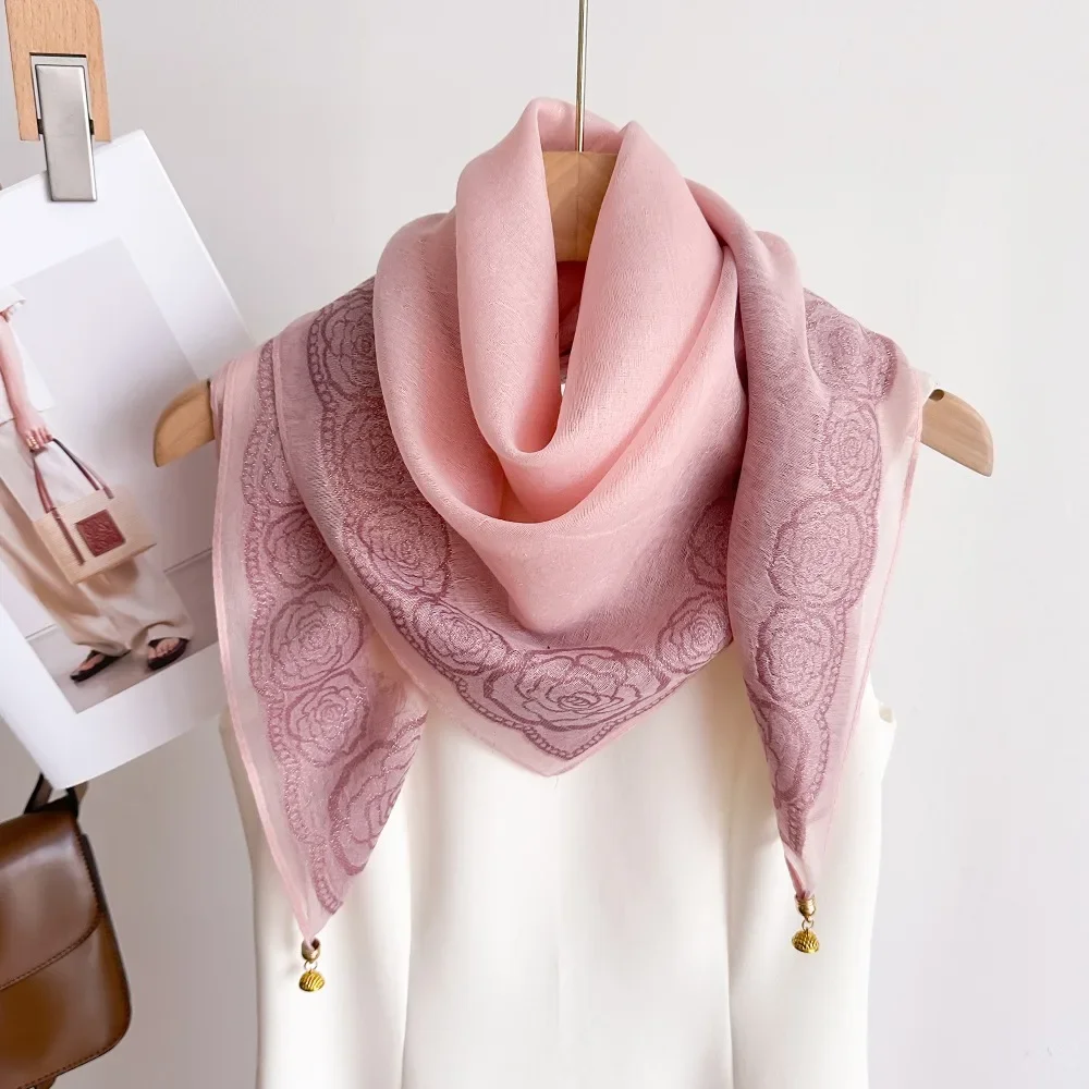 1 Ps Magnetic Clasp Convenient Scarf Spring and Summer Solid Color Decorative Neckerchief Fashion Rose 70 Scarf