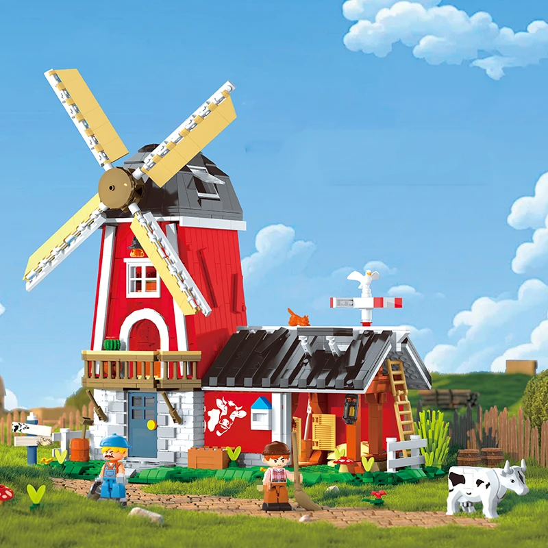 

Modular Buildings Windmill Dairy Workshop MOC Farm Estate Model 1310PCS Splicing Assembly Building Blocks Brick Puzzle Toys Gift