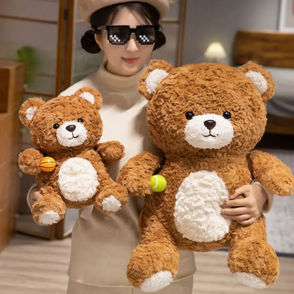 

Украшение дивана, плюшевая игрушка-медведь для бадминтона, хлопковая ПП, баскетбольная плюшевая кукла-медведь, 35 см, подушка с мультяшным мягким животным для взрослых и детей