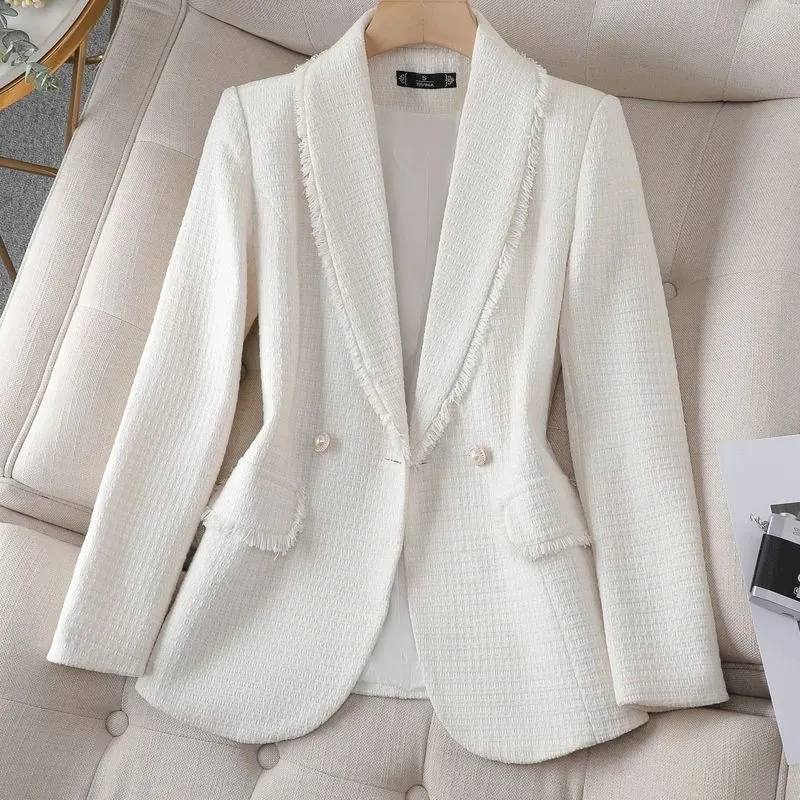 Weißer Xiaoxiangfeng-Blazer für Damen, 2025, neuer High-End-Tweed-Anzug mit Top-Temperament