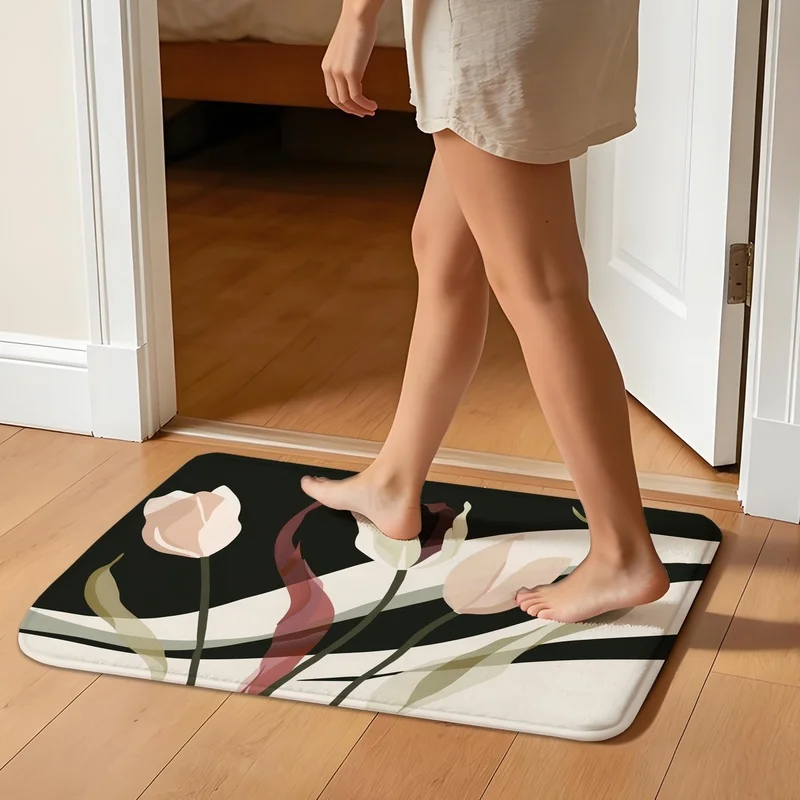 Bathroom use absorbent quick drying floor carpet home decoration flannel anti slip shower carpet pebble theme