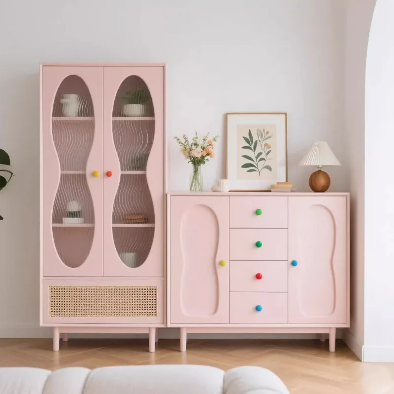

Dopamine tea cabinet French cream style solid wood dining side cabinet Living room wall locker Household storage locker