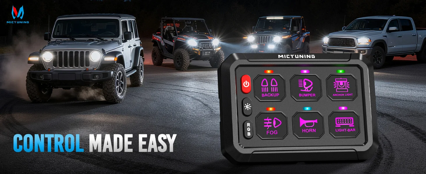 MICTUNING P1Y RGB 6-Gang-Schalttafel mit kabelloser Fernbedienung und App-Steuerung, Fernbedienung bis zu 230 Fuß, 12 V/24 V für LKW, Wohnmobil, Offroad – Detail 17