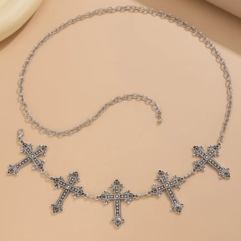 Unique Pendant Metal Chain Belt Adjustable Cross Pendant Body Chain Link Chain Design Dress Body Jewelry Outfit Accessory