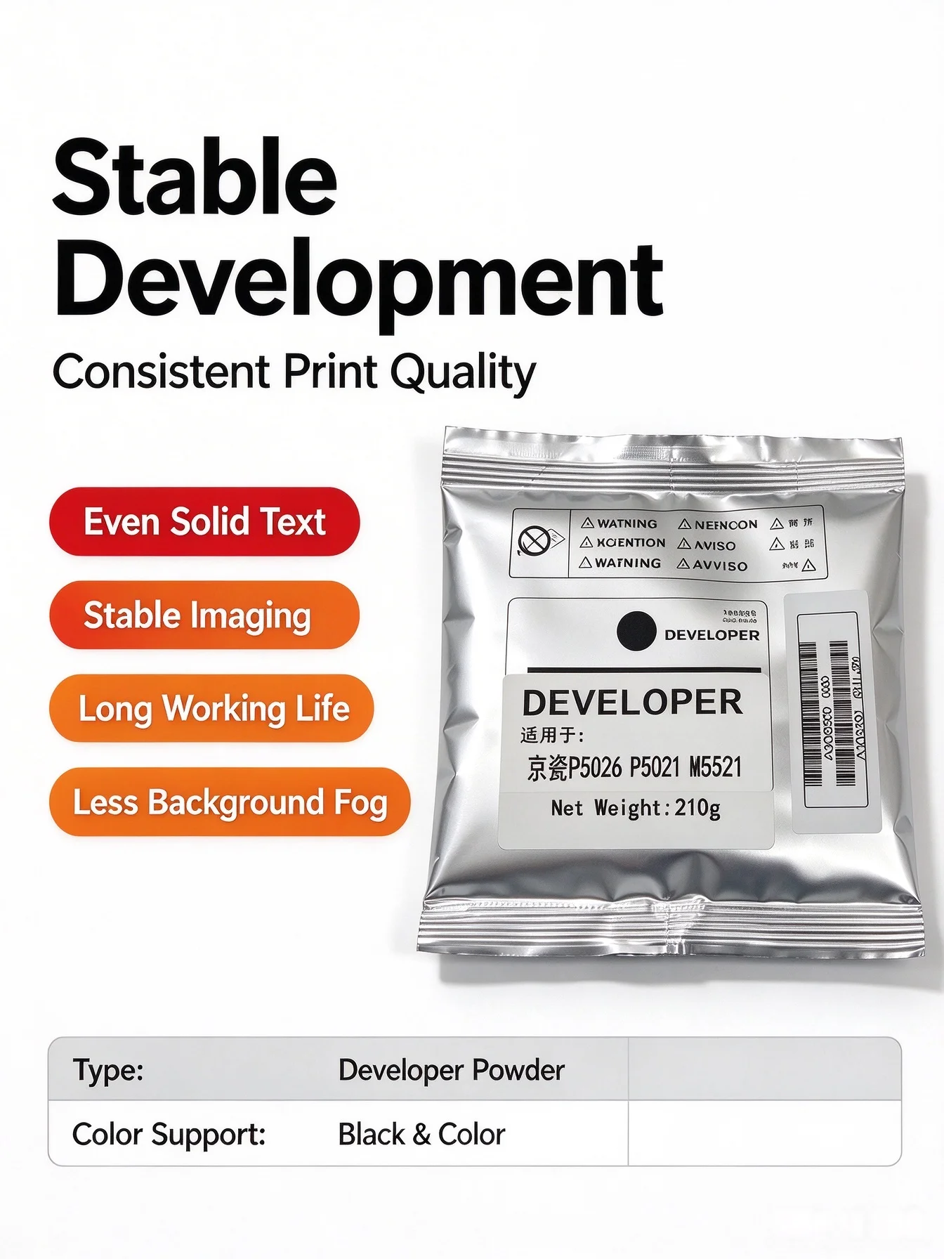 Black Color Refill Developer Powder For Kyocera ECOSYS P5026 P5021 M5521 M5526 P5018 Printer,5026 5021 5521 5526 Developer Toner