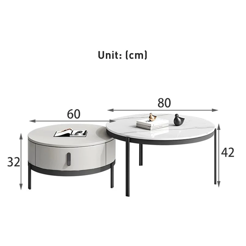 طاولة القهوة الفاخرة الاسكندنافية وحامل التلفزيون مجموعة الحديثة الحد الأدنى قابل للسحب لوحة الصخور المستديرة - أثاث غرفة المعيشة المصممة FYCT