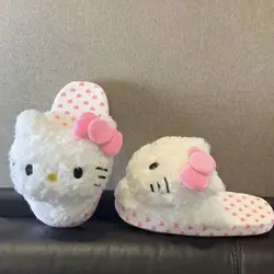 Hello Kitty pantofole pantofole in cotone Kawaii Hello Kitty Cat Sanrio antiscivolo ragazza Cute Anime pantofole in cotone regalo di peluche di compleanno