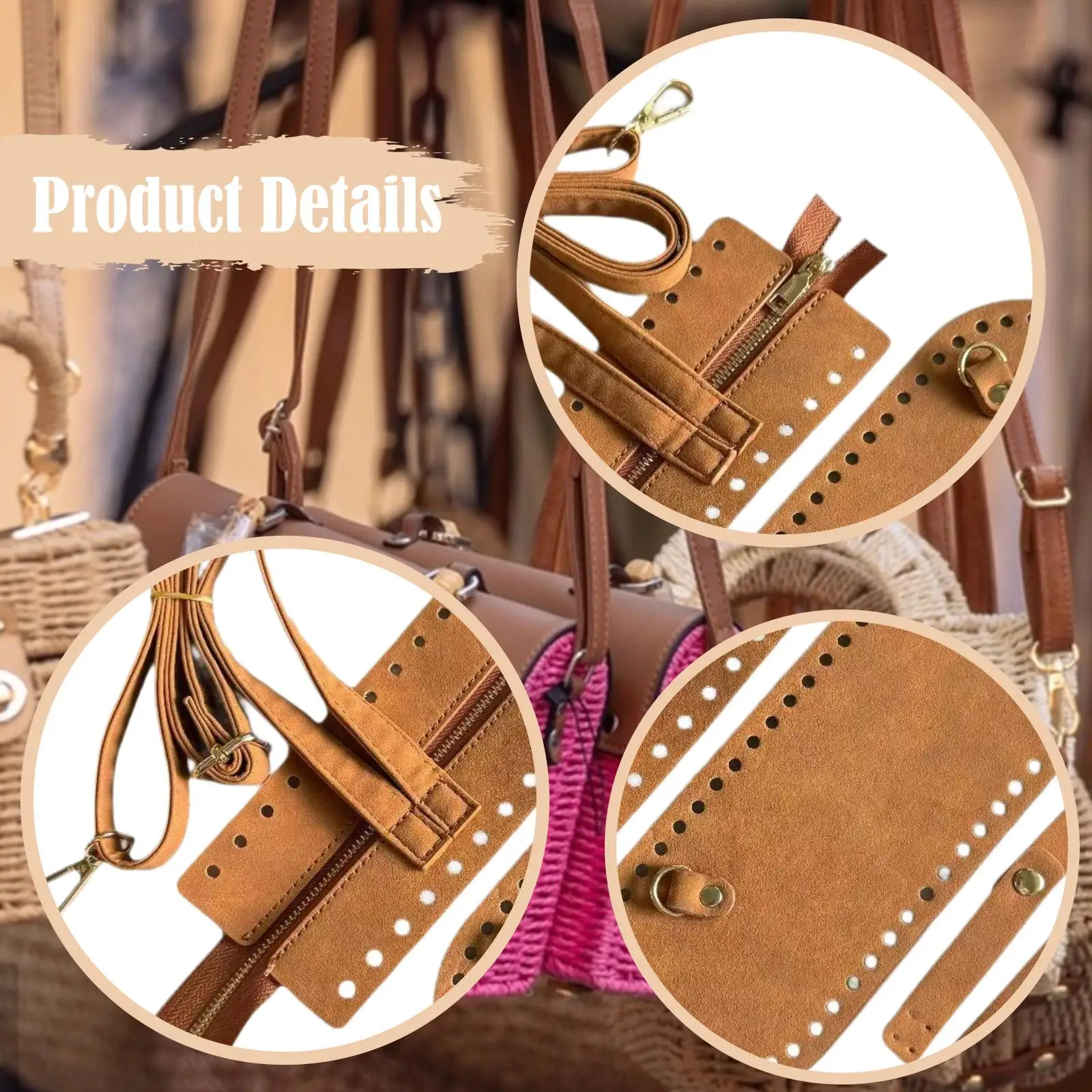 DIY PU Leather Handbag Bottom Kit Adjustable Strap Crochet Tote Bag Base for Knitting Bag Making Gift