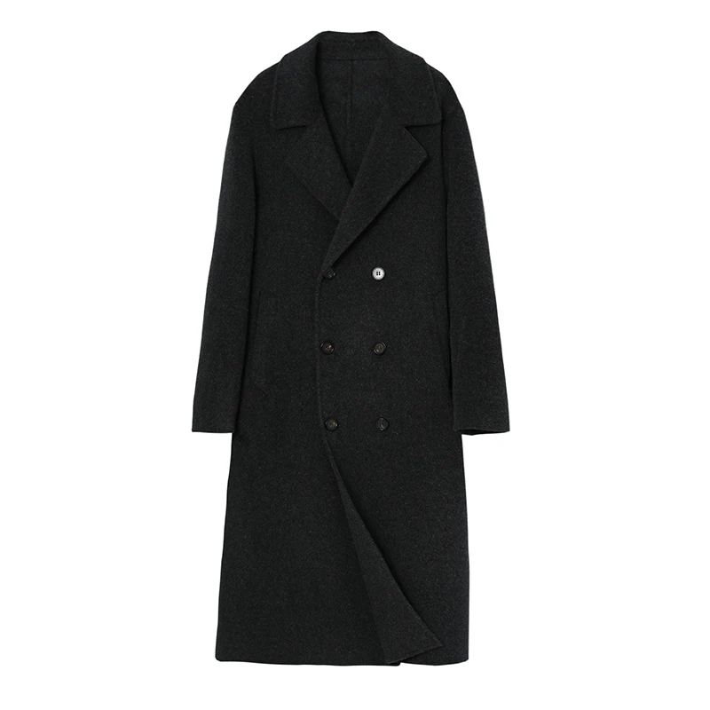 2025 Autumn and Winter Long Men's Double Breasted Korean Style Suit Loose 100% Pure Wool Trench Coat Reversible Woolen Coat