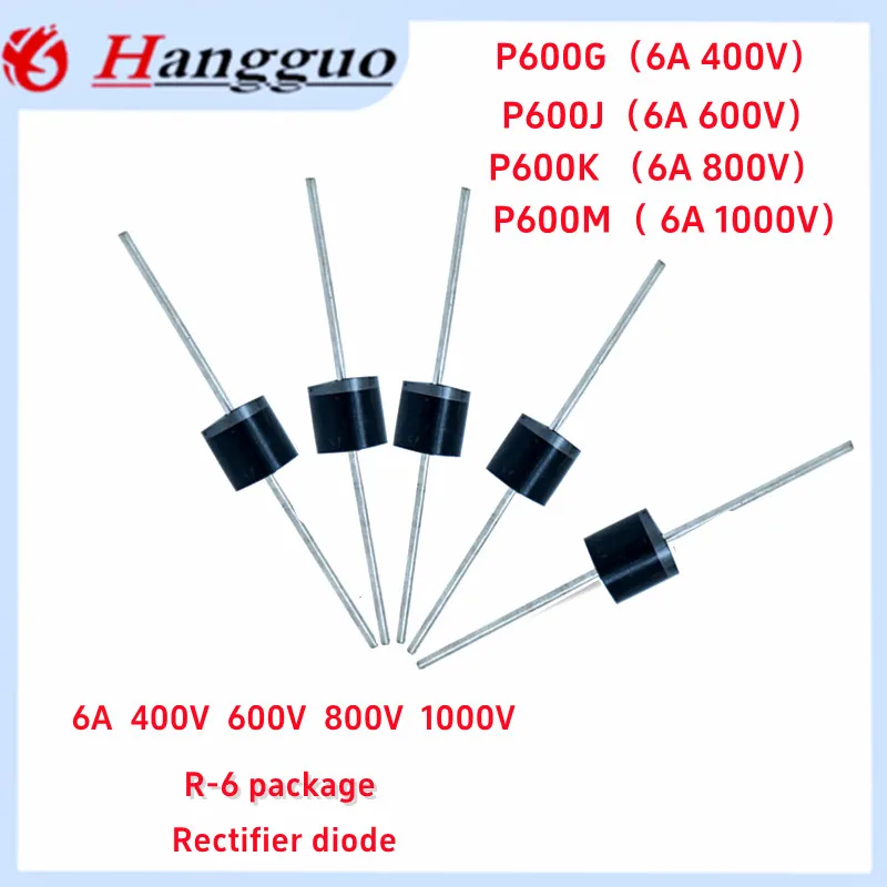 100PCS/Lot P600G P600J P600K P600M 6A 400V/600V/800V/1000V R-6 rectifier diode Best quality