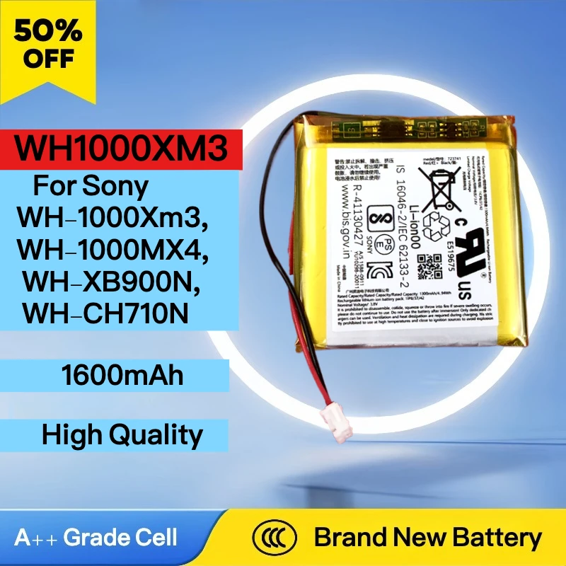 

НОВЫЙ сменный аккумулятор 1600 мАч WH1000XM3 для цифровых аккумуляторов Sony WH-1000Xm3, WH-1000MX4, WH-XB900N, WH-CH710N Batteria