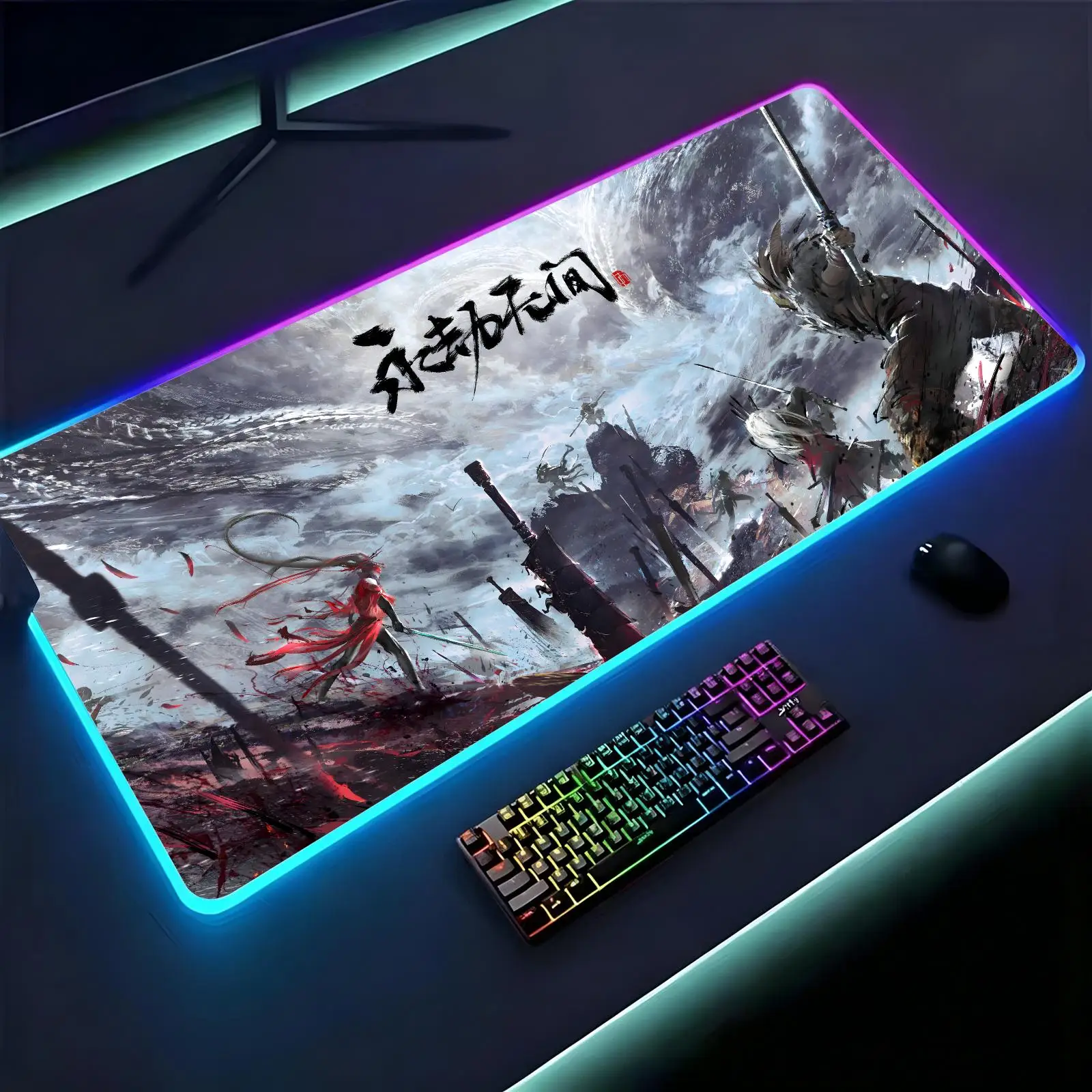 NARAKA BLADEPOINT Large RGB backlit esports gaming mouse pad, smooth soft cloth surface, LED luminous extended desk mat