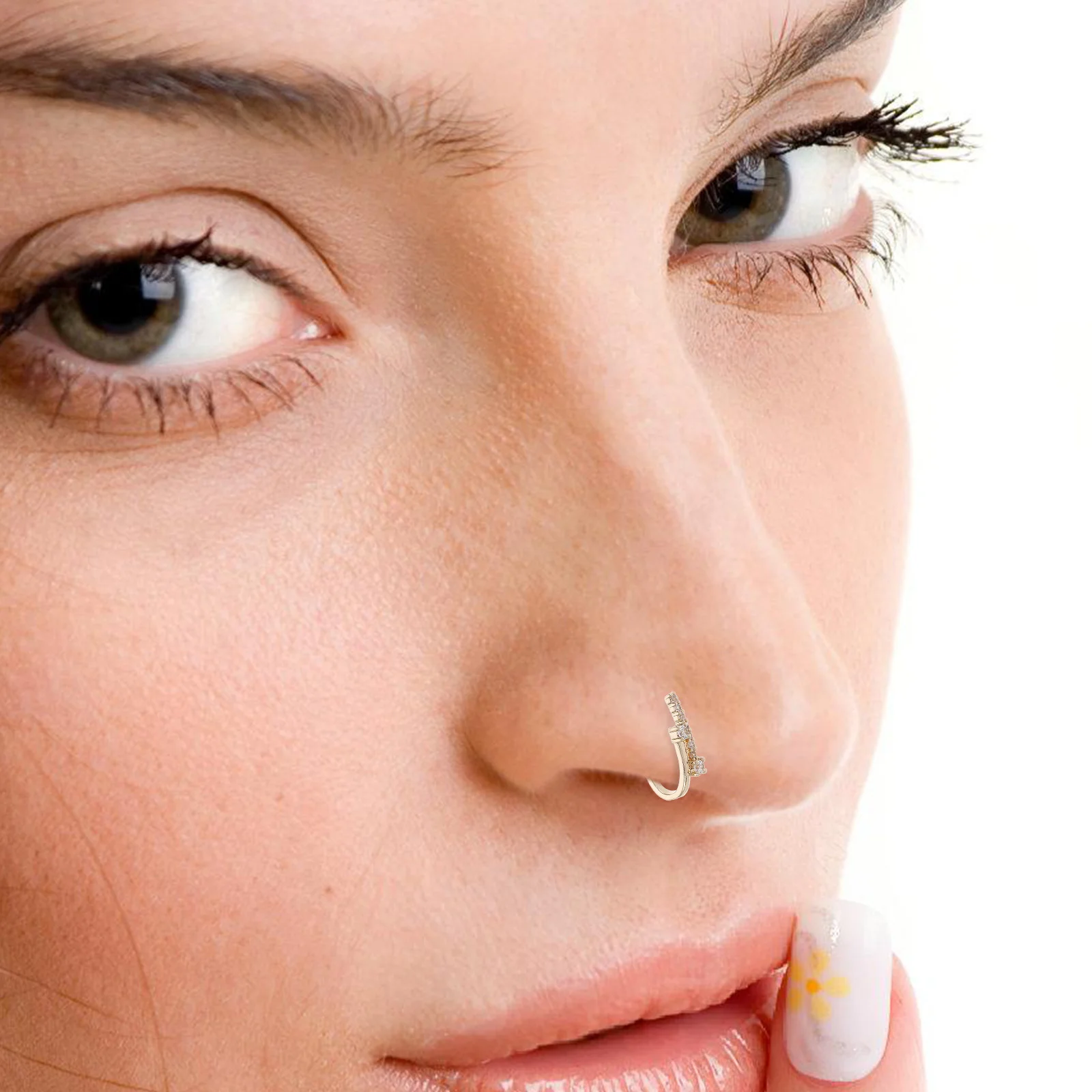 2 قطعة حلقة الأنف غير المثقوبة T على شكل مشبك على الحاجز الصناعي مجوهرات تألق زركونيا الأنف الدائري الكفة الغضروف وهمية هوب