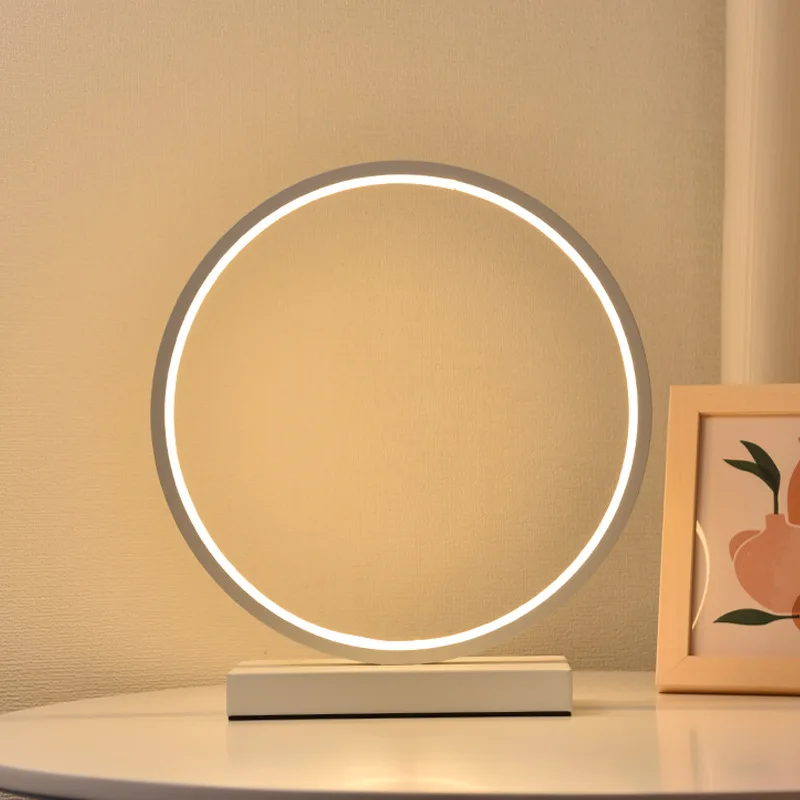 Lámpara de mesita de noche creativa para dormitorio, lámparas de noche modernas simples, lámpara de mesa LED redonda para dormir, lámpara de mesa de decoración regulable, 30CM