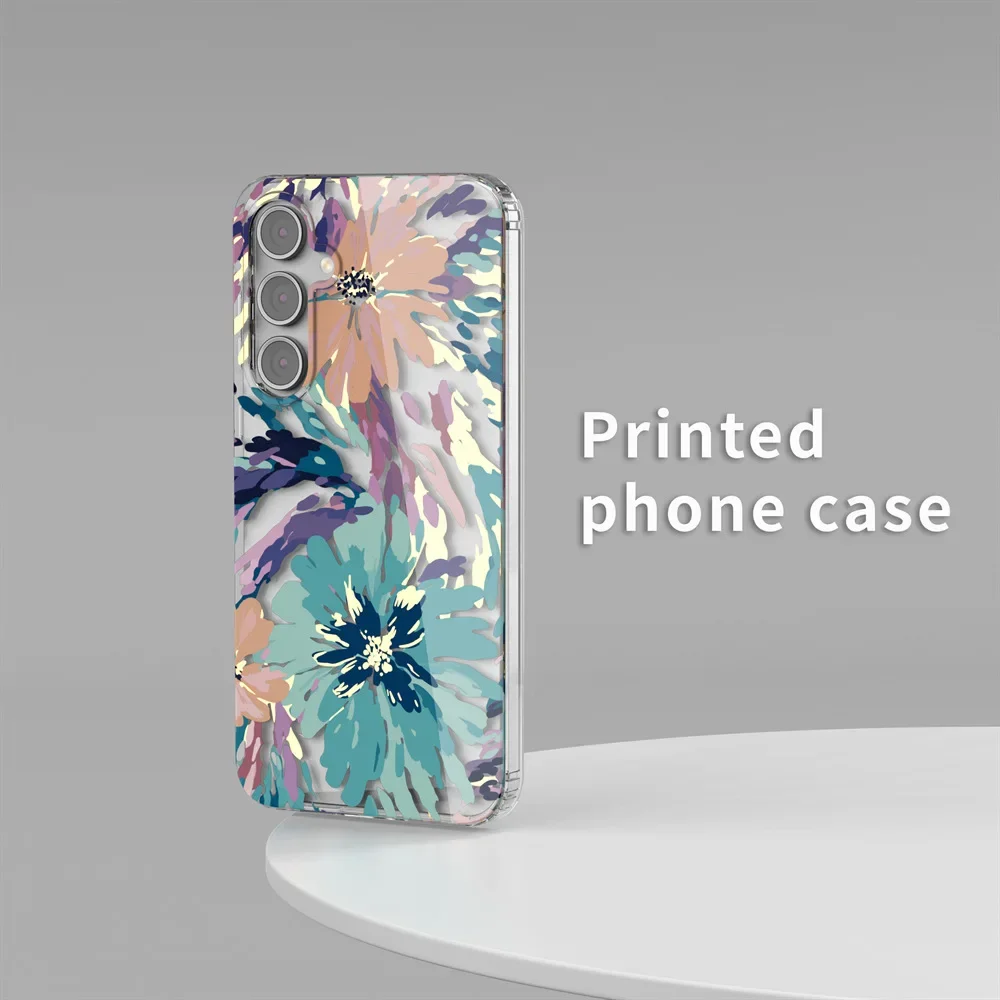 Coque de téléphone transparente à double impression de fleurs, étui à la mode pour samsung A36 A56 A52 A53 A14 A34, couverture florale colorée