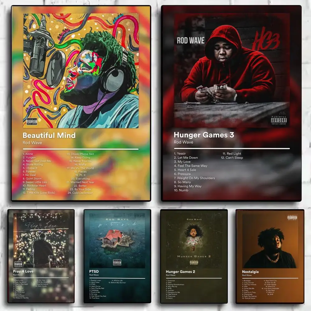 Póster de Rap emocional R-Rod Wave, impresiones artísticas de pared minimalistas modernas para dormitorio, sala de estar, decoración estética para habitación, regalo