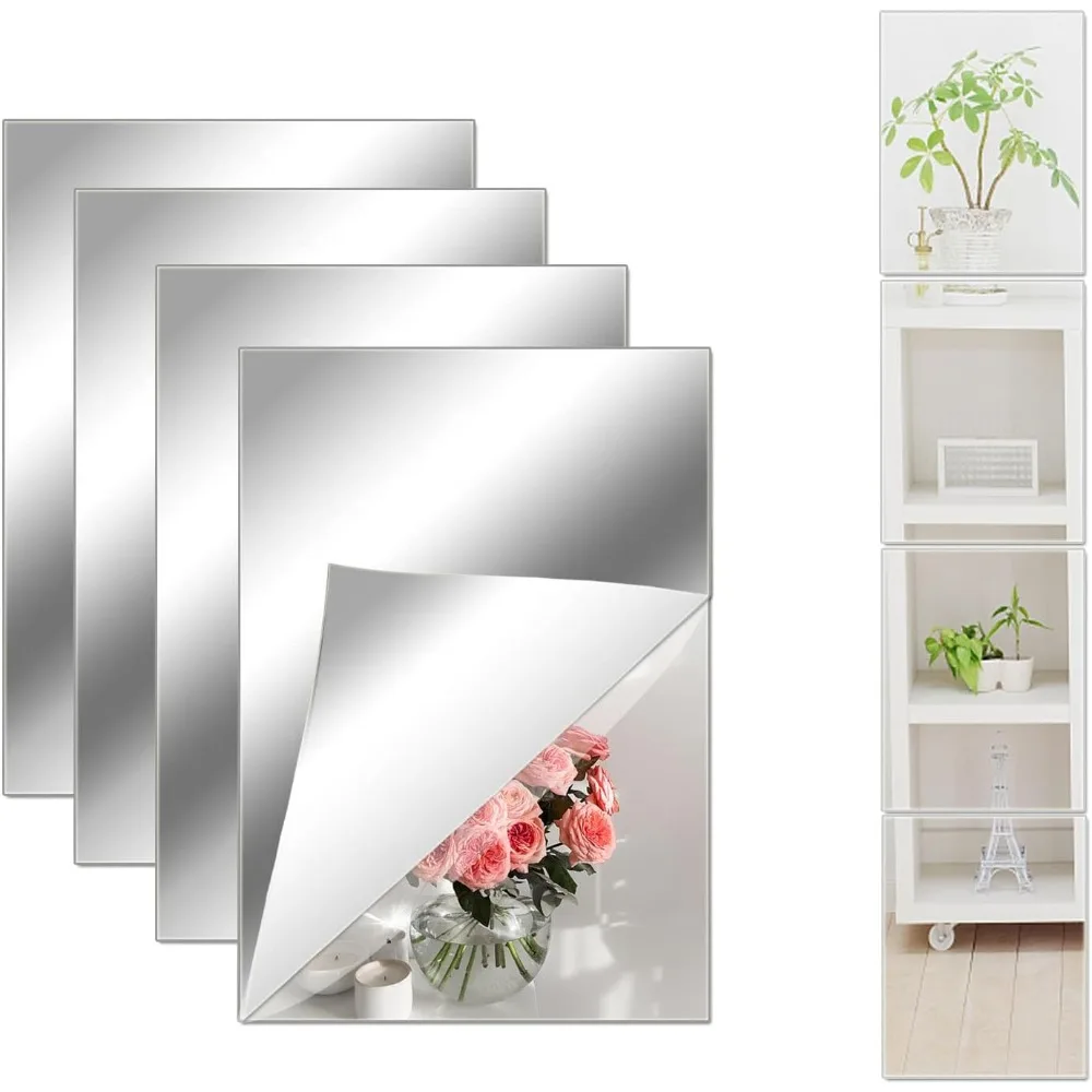 

Wall Mirror, 8x6 Inches Self Adhesive Acrylic Tiles 0.2mm Waterproof Flexible Mirror Wall Stickers Sheets, Wall Mirror