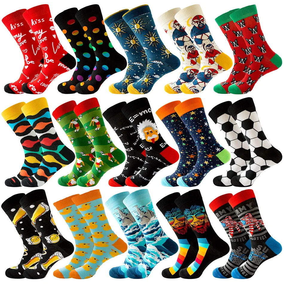 

New Happy Mens Socks Women Novelty Cartoon Sock Combed Cotton Funny Men's Big Size Crew Harajuku Hip Hop Thick Long Socks